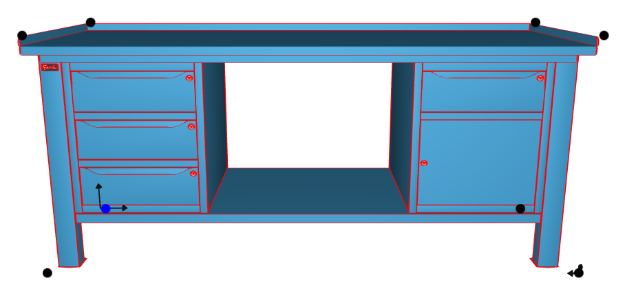 Banco da lavoro per officina piano in acciaio 2007 x 705 x 855 H - armadio  3 cassetti + armadio 1 cassetto 1 porta - FAMI - Blu