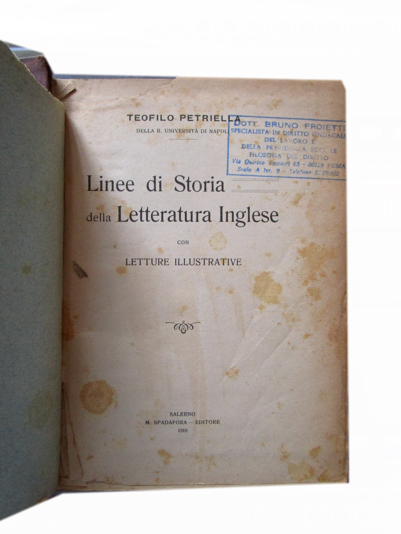 V7371 Linee Di Storia Della Letteratura Inglese Con Letture Illustrative Di Teof Ebay